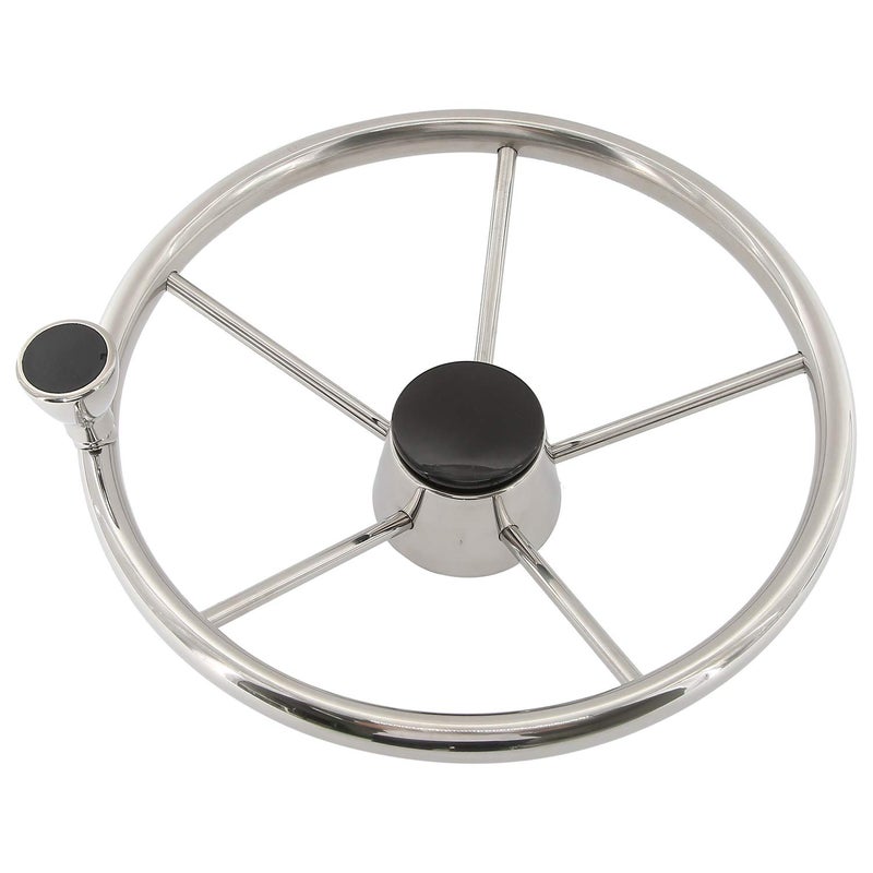 NovelBee 5 Spoke Dia.13-1/2" Stainless Steel Boat Steering Wheel with Control Knob and Cap - Image 1